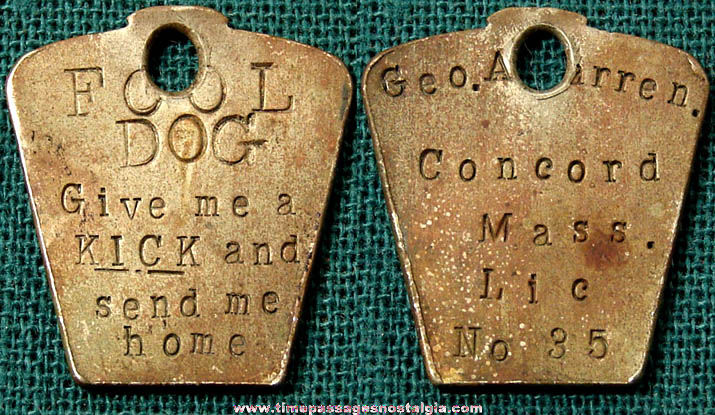 Old Unusual & Cruel Metal Dog Identification License Tag