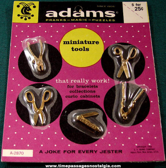 Unopened ©1958 S. S. Adams Card of Miniature Metal Mechanical Tools