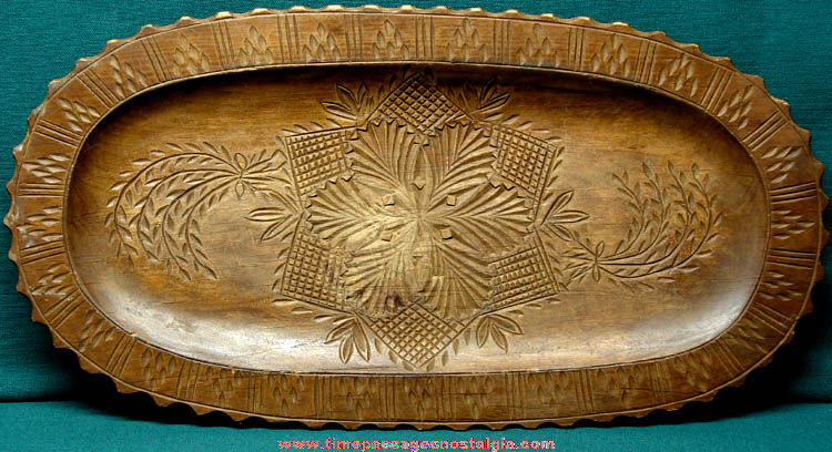 Old Ornate Primitive Carved Wooden Platter or Serving Tray