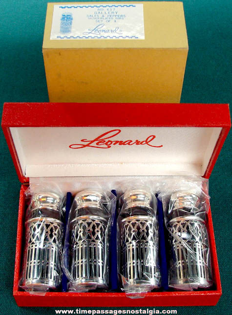 Set of (4) Old Unused Boxed Leonard Cobalt Blue Glass Salt & Pepper Shakers