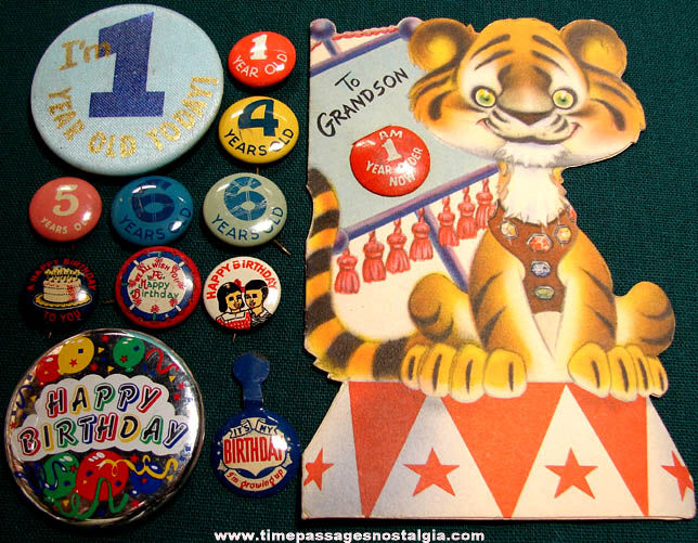 (12) Different Old Birthday Celebration Pin Back Buttons