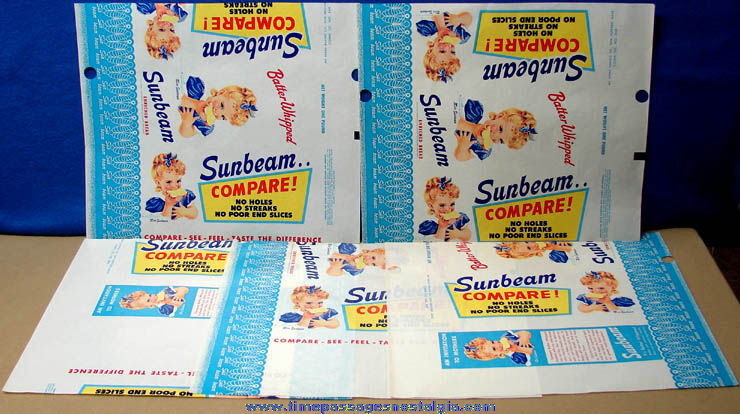 (5) Colorful Old Unused Sunbeam Bread Advertising Wrappers