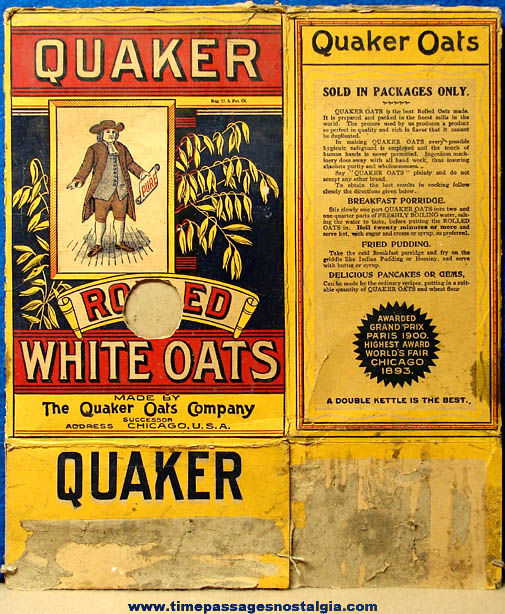 Colorful Early Quaker Oats Advertising Cereal Box With Premium Offer