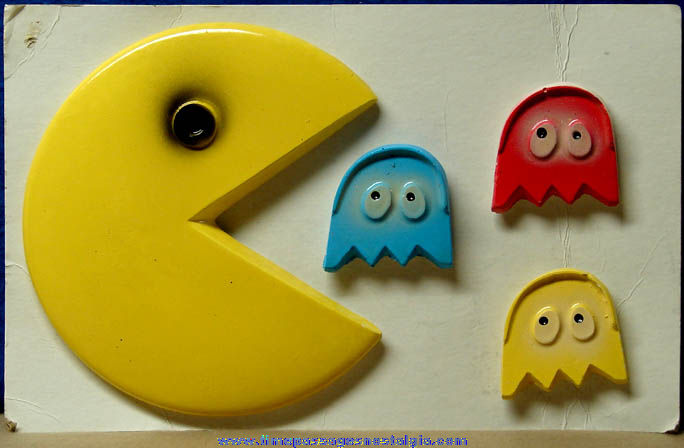 (4) 1980s PacMan Video Game Character Ceramic or Plaster Wall Hangings