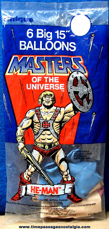 Unopened Package of 1983 Mattel He-Man Masters of The Universe Balloons