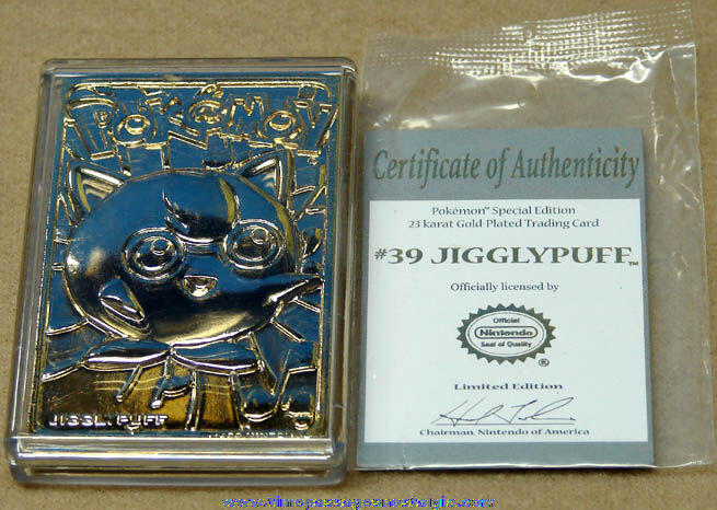 1999 Nintendo Pokemon Gold Plated Trading Card with COA