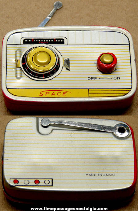 Old Miniature Lithographed Tin Novelty Joke Toy Space Radio