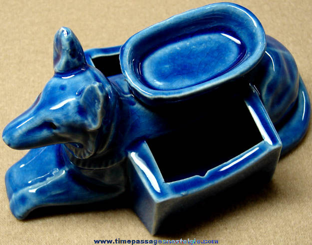 Old Porcelain or Ceramic German Shepherd Figurine Match Holder with Ashtray