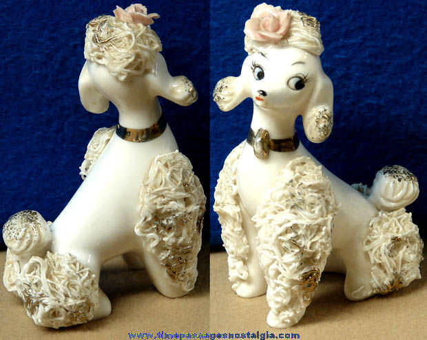 Old Porcelain White Poodle Dog Spaghetti Figurine
