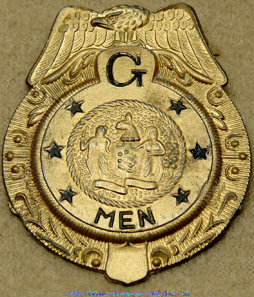 Old Gold Painted Metal G-Men Toy Police Badge