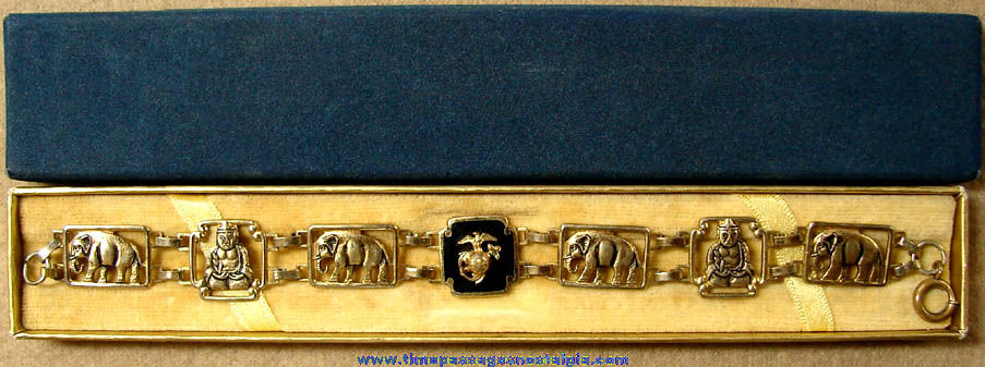 Old Boxed United States Marines India Souvenir Charm Bracelet