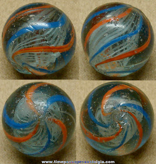 Old Hand Made Latticino Swirl Glass Marble
