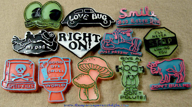 (16) Colorful Old Novelty Rubber Sucker Signs