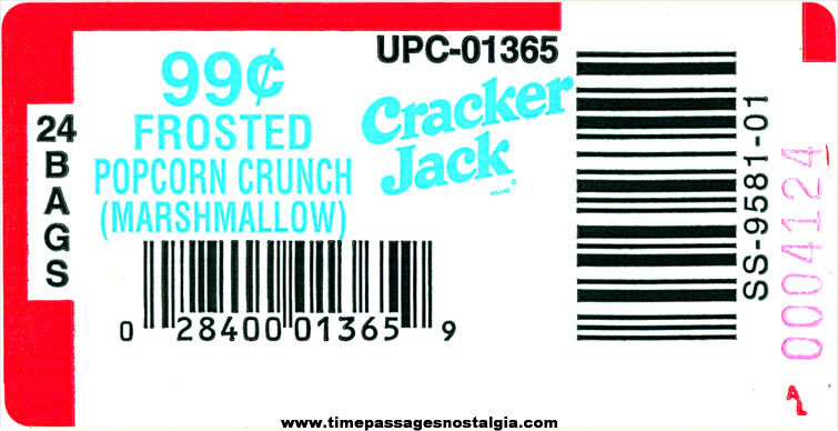 (3) Unused 2000 Flavored Cracker Jack Bags With Case Bar Code Stickers