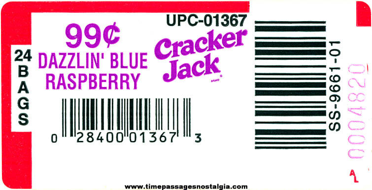 (3) Unused 2000 Flavored Cracker Jack Bags With Case Bar Code Stickers