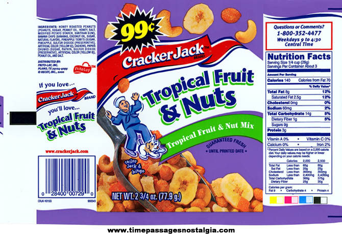 (7) Different Unused 1999 Cracker Jack Flavored Nut Advertising Bags