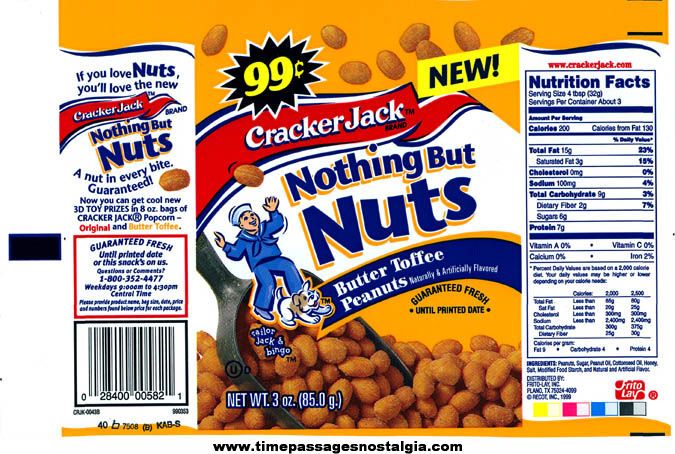 (7) Different Unused 1999 Cracker Jack Flavored Nut Advertising Bags