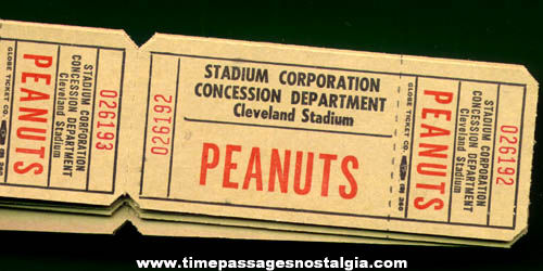 (10) Unused Cleveland Stadium Peanuts Tickets