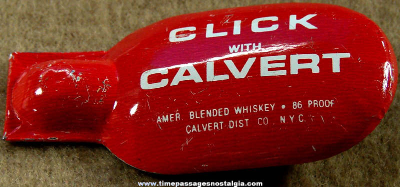 Old Calvert Whiskey Advertising Premium Tin Clicker Noisemaker
