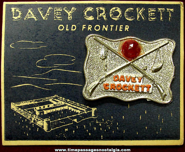 Old Carded & Unused Davy Crockett Character Metal Badge