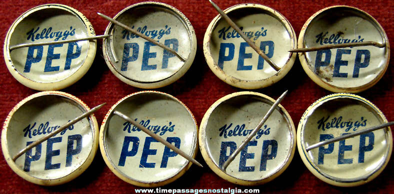 (8) 1943 Kellogg’s PEP Cereal Prize United States Military Insignia Pin Back Buttons