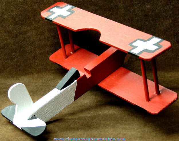 Handmade & Painted Red Baron Wooden Biplane Toy Model