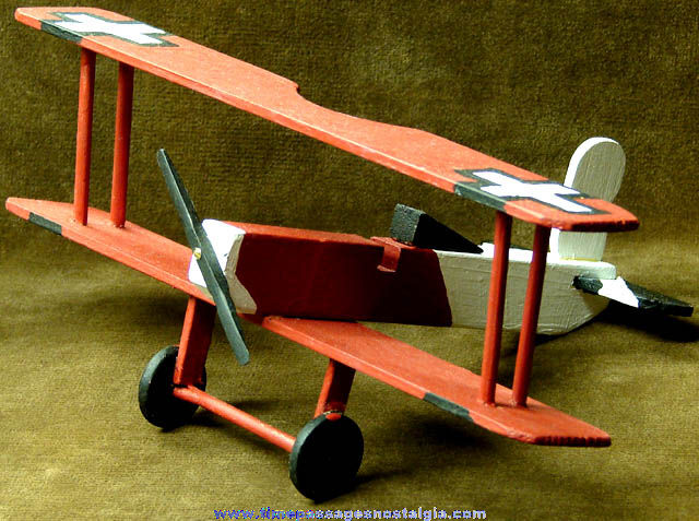 Handmade & Painted Red Baron Wooden Biplane Toy Model