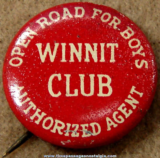 Old Winnit Club Agent Advertising Tin Pin Back Button