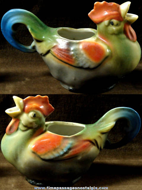 Colorful Old Porcelain Rooster Creamer Pitcher