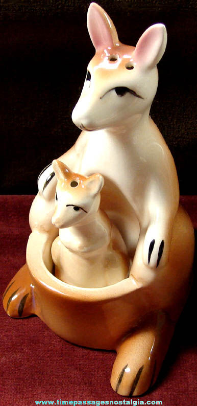 Old Ceramic Kangaroo & Joey Salt & Pepper Shaker Set