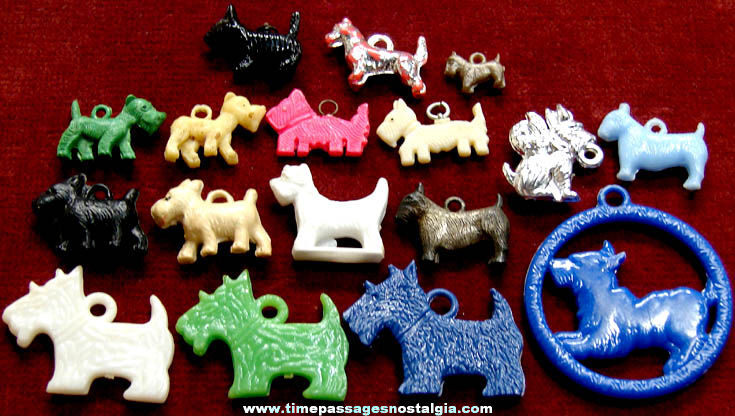 (17) Small Colorful Old Celluloid or Plastic Scottie Dog Charms