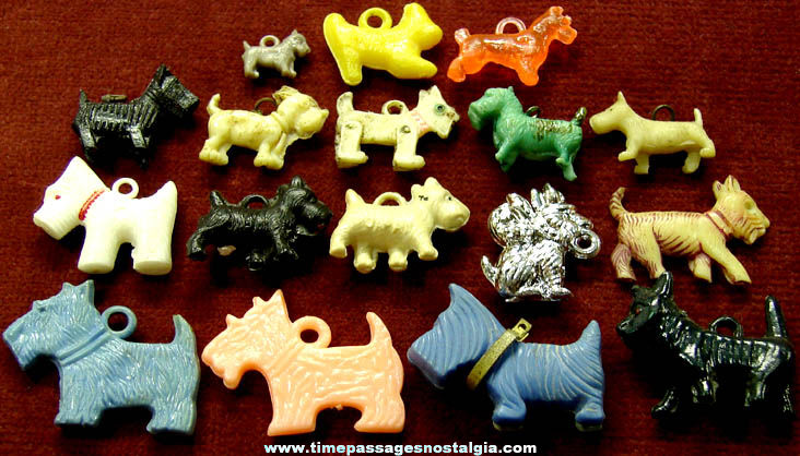 (17) Small Colorful Old Celluloid or Plastic Scottie Dog Charms