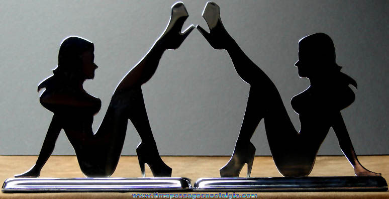 Pair of Heavy Chrome Steel Risque Naked Lady Silhouette Bookends
