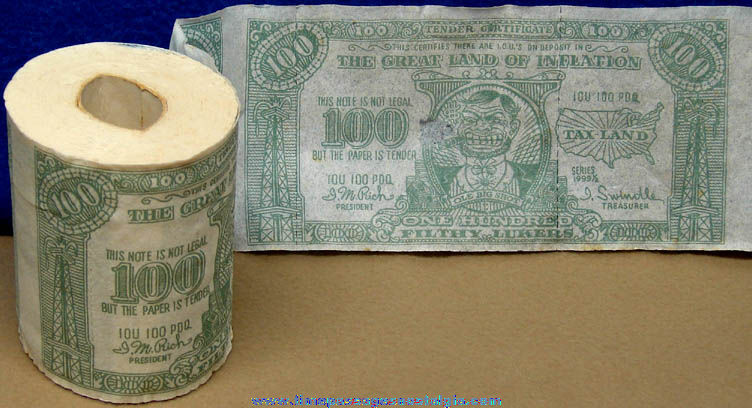 Old Unused Joke Novelty $100 Dollar Bill Printed Toilet Paper