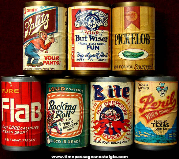 (7) Different 1980 Fleers Chug A Can Parody Candy Containers