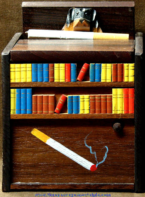 Old Wooden Book Shelf Mechanical Cigarette Dispenser Music Box
