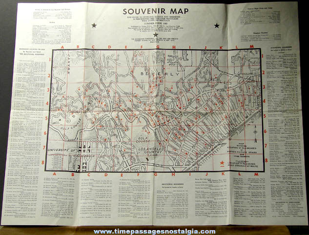 1968 Beverly Hills California Movie Star & Celebrity Souvenir Map