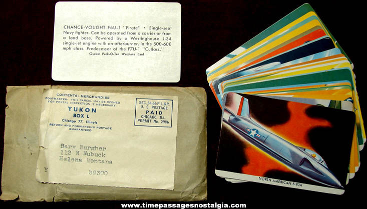 Set of (27) 1957 Quaker Pack-O-Ten Cereal Premium War Plane Cards With Mailer & Bonus