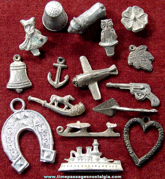 (16) Old Cracker Jack Pot Metal or Lead Miniature Toy Prizes