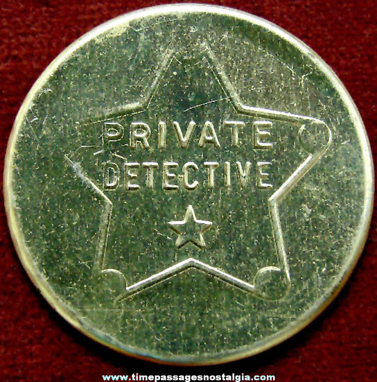 1945 Cracker Jack Pop Corn Confection Private Detective Embossed Tin Novelty Toy Prize Badge