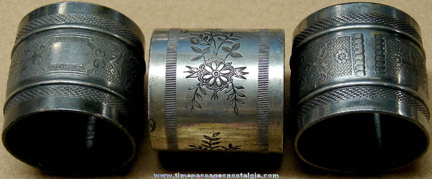 (3) Old Metal Napkin Rings With Flower Patterns