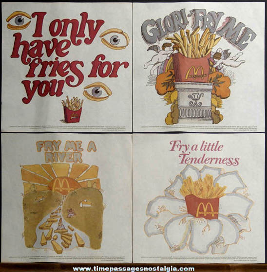 (4) Unused ©1975 McDonald’s Restaurant Advertising Premium Iron On Transfers