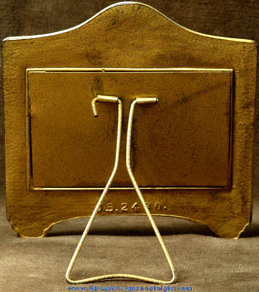 Old Ornate Brass & Celluloid Stand Up Desk Calendar