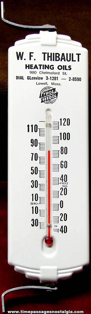 Old Lowell Massachusetts Heating Oil Company Advertising Premium Thermometer