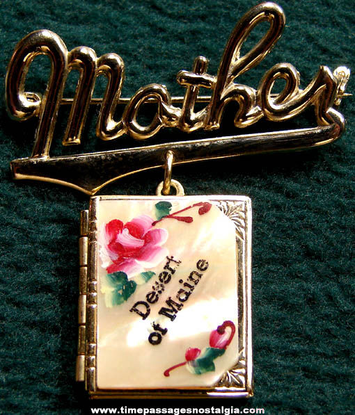 Old Unused Desert of Maine Advertising Souvenir Mother Locket Pin