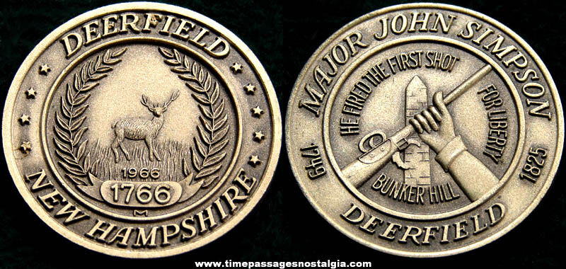 1966 Deerfield New Hampshire Bicentennial Commemortive Sterling Silver Medal Coin