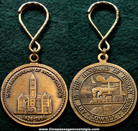 1986 Lowell Massachusetts Sesquicentennial Commemorative Medal Key Chain