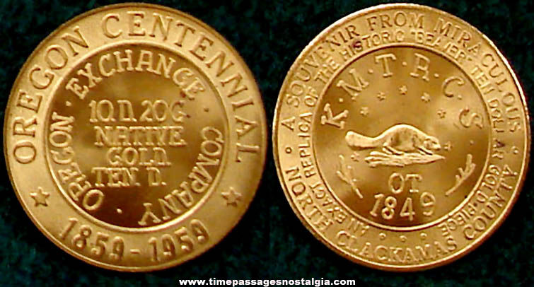 1959 Oregon Centennial Souvenir Beaver Medal Coin