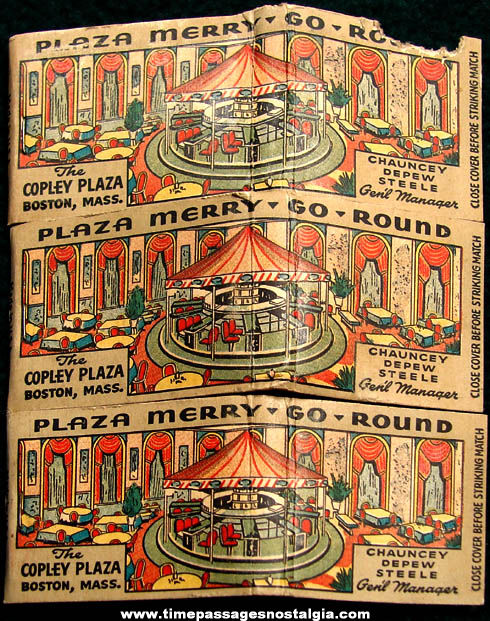 (3) Colorful Old Copley Plaza Merry Go Round Bar Advertising Match Book Covers