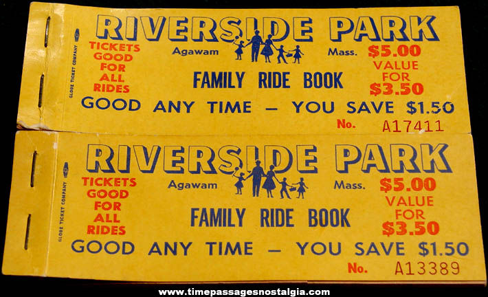(2) Old Agawam Massachusetts Riverside Park Advertising Ticket Booklets